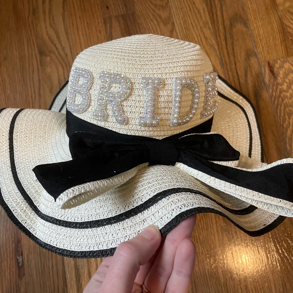 Pearl Bride Hat with Black Bow and Trim
